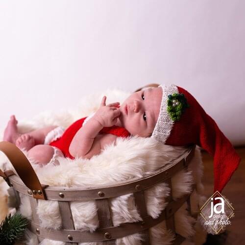 D&J Red 2pcs/Set Christmas Costume Baby Boy Girl Knitting Long Tail Hat + Bib Pants Newborn Photography Prop Photo Infant Props
