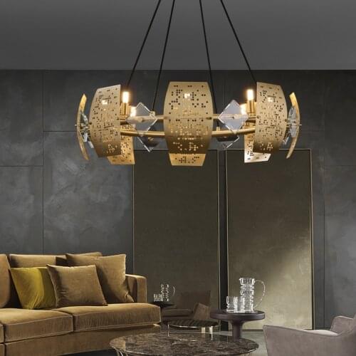 Luxury Copper LED Chandelier Living Dining Room Bedroom Kitchen Restaurant Hanging Lamp Creative Crystal Postmodern Luminaires