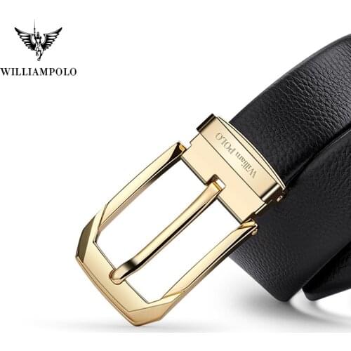 WilliamPolo Mens Genuine Leather luxury strap male belts for men new fashion classice vintage pin buckle men belt High Quality