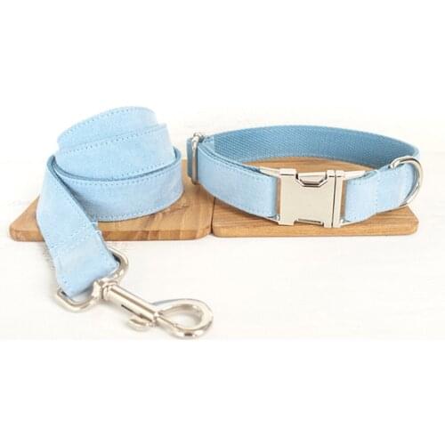 Blue Dog Collar and Lead Set Adjustable Clip Buckle Webbing Leash Pet Running Rope for Small Medium and Large Dogs