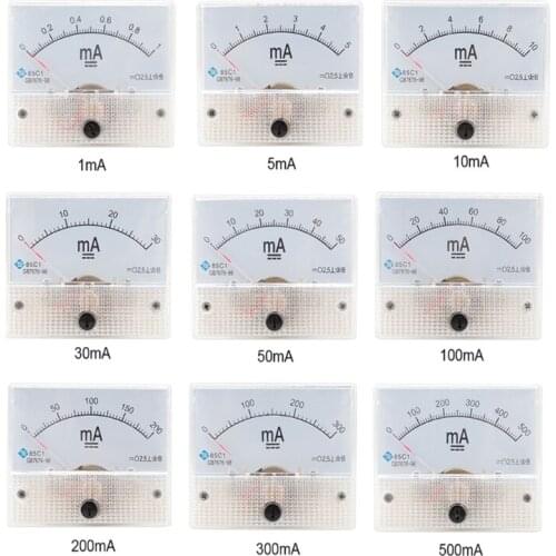 Ammeter Mechanical Pointer Type Analog Current Panel Meter Current Meter 85C1 DC1/5/10/30/50/100/200/300/500mA