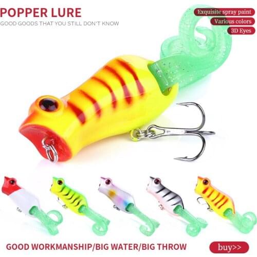 1pcs Popper Frog Bait Topwater Floating Pesca Fishing Lures Fish Isca Artificial Fishing Tackle 5.5CM 10.2G