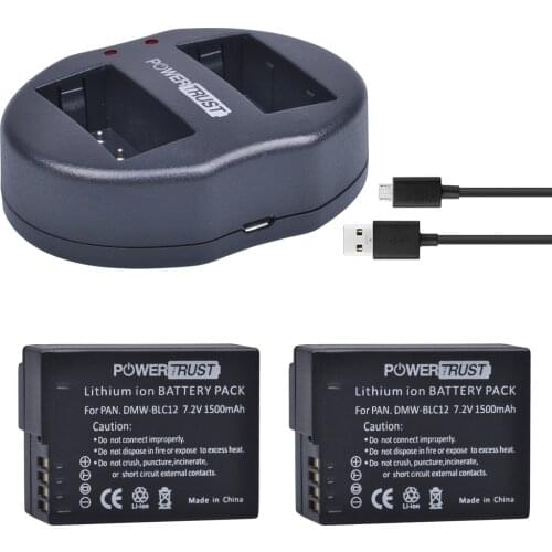 2Pcs DMW-BLC12 DMW BLC12 dmw blc12e Camera Battery + Dual USB Charger for Panasonic FZ1000, FZ200, FZ300, G5, G6, G7,GH2,DMC-GX8