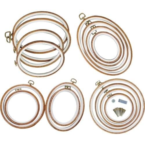 4Pcs Embroidery Hoop Imitation Wood Oval Circle Cross Stitch Hoop Ring Wood Display Frame Hand Needlework for Art Crafts Sewing