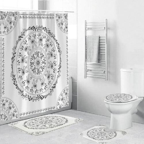 4Pcs/set Geometry Pattern Shower Curtains Bathroom Curtain Bath Sets Toilet Cover Mat Non-Slip Washroom Rug Set