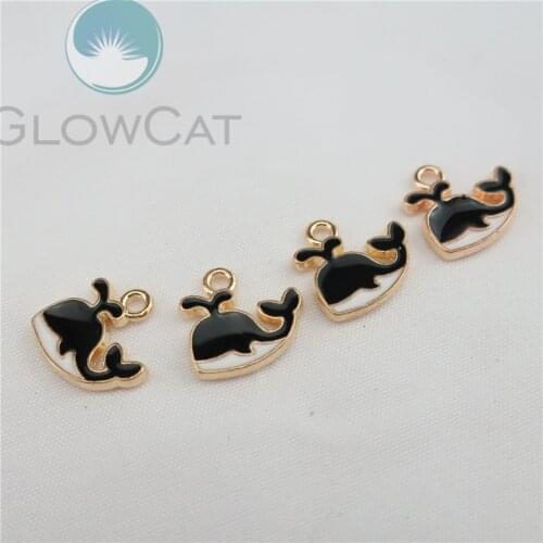 5X Drops Oil KC Gold Color Lovely Black white Whale Charm Pendant DIY Necklace Accessories Making 22742