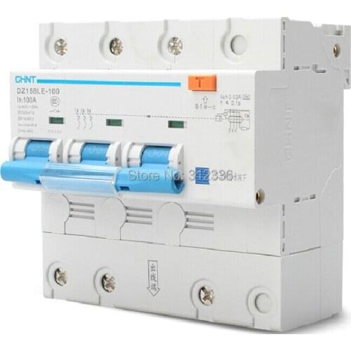 Free Shipping Two years Warranty DZ158LE 3P 100A 3 poles Big Power Home Use earth leakage circuit breaker residual current