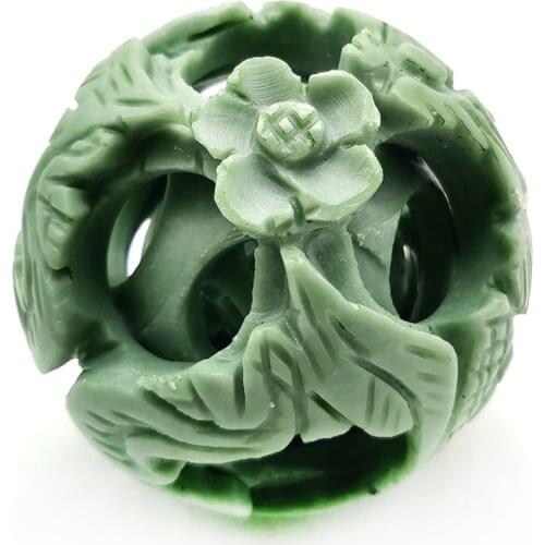 Big Size Natural Lushan Jade Ball Hollow Out China Magic Puzzle Jade Fengshui Sphere Quartz Crystal Home Decoration Wood Stand