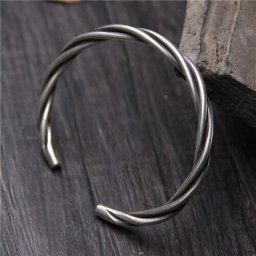 Retro Thai Silver Chiang Mai Handmade S925 Sterling Silver Male And Female Fashion Simple Open Ende Bangle