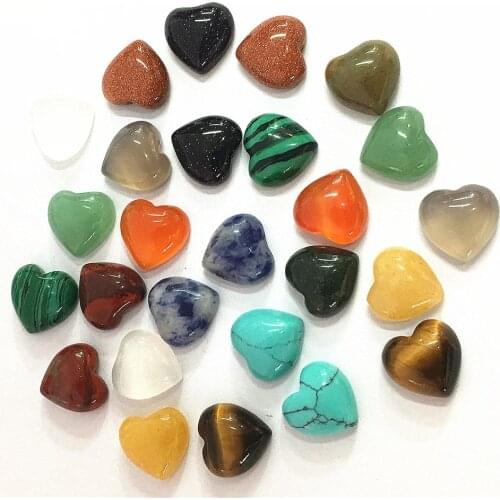 New 50pcs Random Mix Color Natural Stone Cabochons Heart Beads 10*10mm Tiger Eyes Agates Beads for Jewelry Making Findings