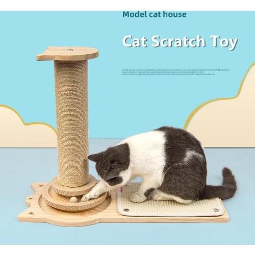 Pet Cats Tree House Wooden Scratching Frame with Feather Ball Toy Climbing Stand Interactive Training Toys for Cats Kitten