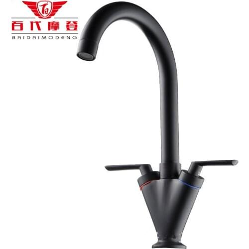 BaiDaiMoDeng All Copper Hot and Cold Double Kitchen Faucet Double Single Hole Sink Faucet