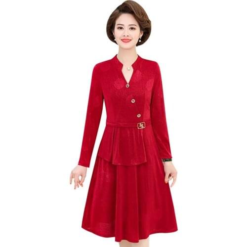 Elegant woman tight dress plus size satin dress with belt sexy lady floral dress spring autumn casual vintage dress red pink