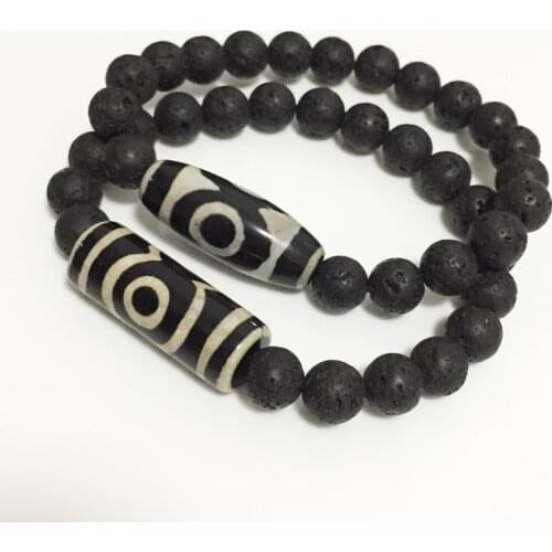 Energy Stone Black Lava Natural Tibetan Dzi Agates Beaded Bracelets Vintage Jewelry Prayer Three-eyed Agates Bracelets for Male