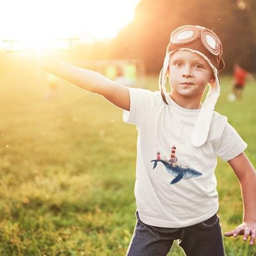 Play Boy T-shirt Summer Casual Aesthetic Clothes Child Boys Harajuku Whale Lighthouse Oversized T Shirt Hipster Cool Футболка