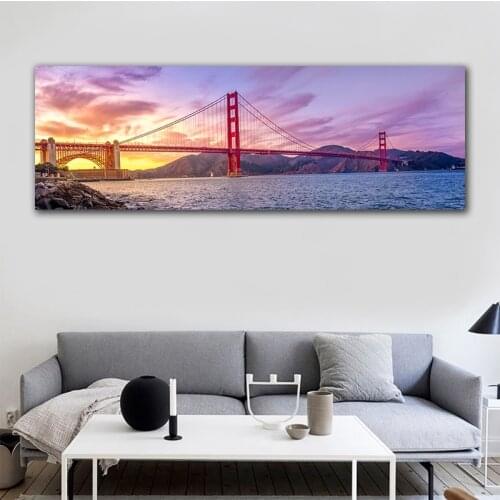 HD Print Landscape Canvas Painting San Francisco Golden Gate Bridge Sunset Wall Art Cuadros for Home Decor Poster Picture