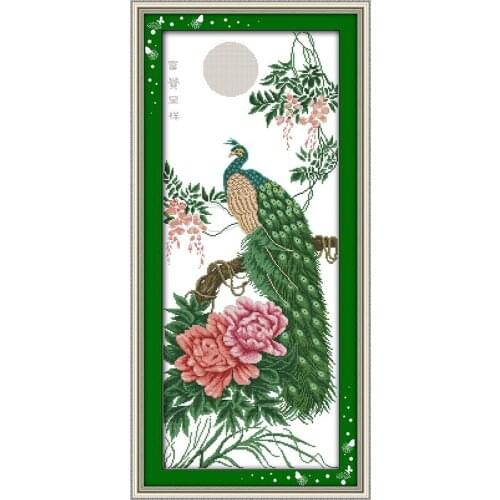 Joy Sunday Wealth & Good Luck Cross Stitch Patterns Printed on Canvas Embroidery Needlework Set Diy Handmade Peacock Animal 14ct