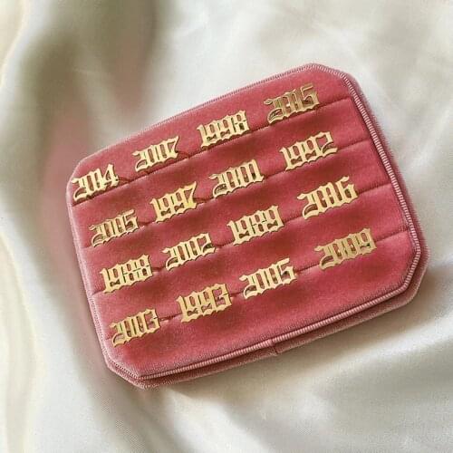 QIAMNI 1980 1990 1995 1999 2001 Birth Year Calendar Date Rings for Men Women Old English Number Adjustable 1980 to 2001 Ring