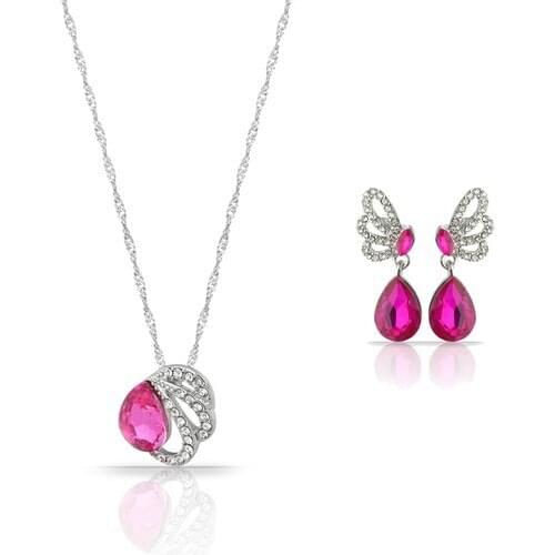 Forentina Silver Plated Pink Cubic Zirconia Necklace Earrings Set