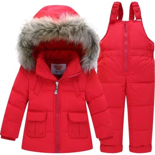 2018 new Baby Girls Boys Winter Down Clothes Sets Outdoor Warm Infant Suits Thick Coats+Overalls Windproof Child Kids Suits