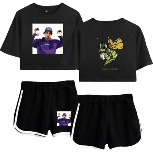 Fenix Flexin Print Summer Women/Girl Sets Sexy Short Tops+shorts Elastic Waist Suit Two Piece Set