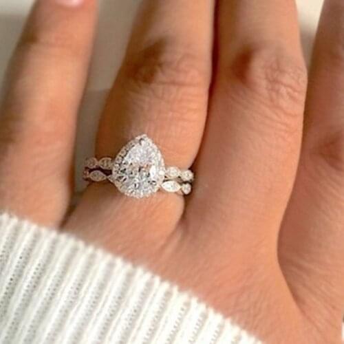 Trendy Milangirl Glamour New Inlaid Zircon Exquisite Two-piece Sliver Color Wedding Alloy Rings for Women Jewelry Accessories