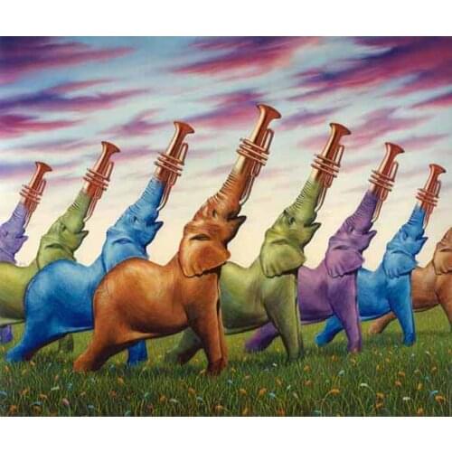 5D DIY Poured Glue Diamond Painting Kit Scalloped Edge Colorful Elephant With Trumpet Trunk Wall Art Home Decoration Soft Canvas