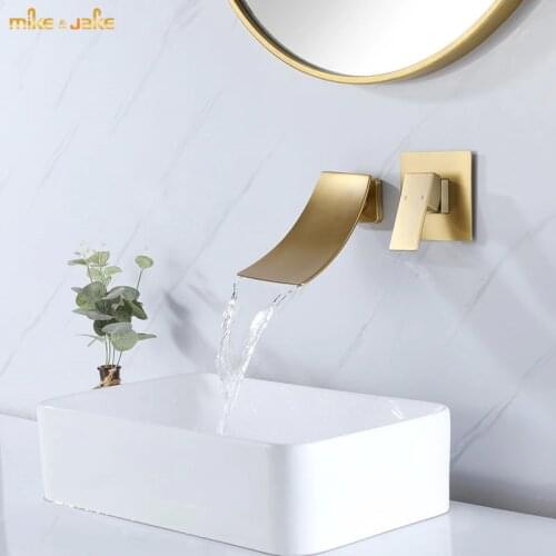 Gold brush wall faucet waterfall forsted gold hot and cold mixer wall gold tap basin sink wall faucet gold brush tap