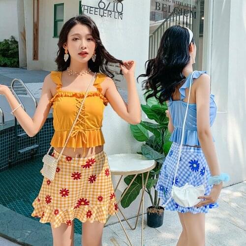 2021 New Korean Womens Solid Bikini Set Swimsuit Two Piece Bra Swimwear Beachwear Sexy Drawstring Beach Swimming Biquini