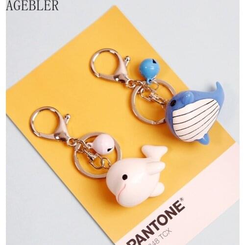 New Creative Dolphin Blue Whale Stereo Keychain Pendant with Bell Lovely Female Bag Hanging Girlfriend Gift Keyrings Charms