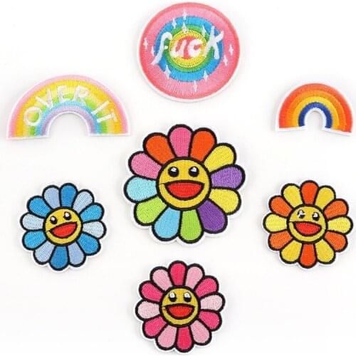 New Cute Rainbow Sun Flower Embroidery Ironing Patch Stickers DIY Clothing Decoration Accessories Supplies
