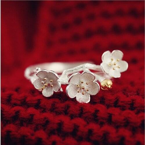 Charming Original Design Bohemian Plum Flower Rings For Women Fashion Open Finger Rings Female Boho Jewelry 2021