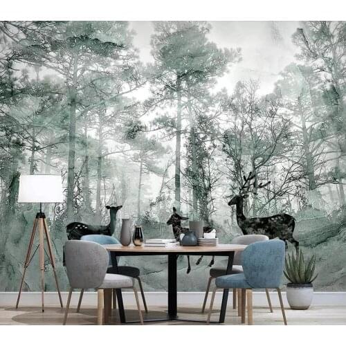 Custom Murals 3D Nordic forest elk fantasy marbling Self Adhesive Wallpaper bedroom living room background painting Waterproof