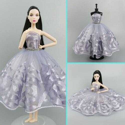 Silver Gray Ballet Dress For Barbie Doll Outfits 1/6 Dolls Accessories Dancing Clothes 3-layer Skirt Rhinestone Party Gown Toy