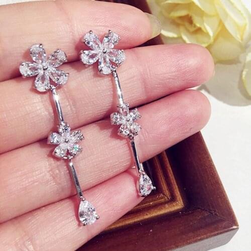 YaYI Jewelry Fashion Summer Colorful Flower Glass Silver Color Ear Earrings Wedding Party Tassel Hoop Stud Long Earrings Gifts