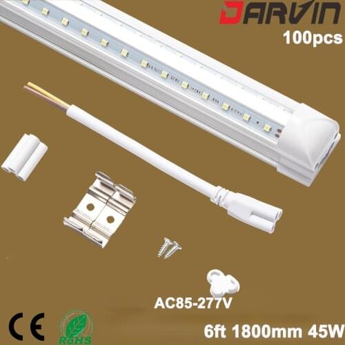 T8 Led Tube Light Integrated V shade 6ft 180cm 1800mm 45W Led Tube Light 270 Beam Angle High Lumen Very Bright 6500K, 4500k