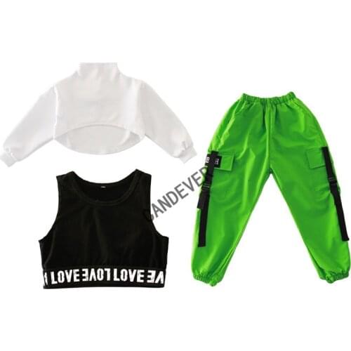 Kid Cool Hip Hop Clothing Hoodie Sweatshirt Shirt Top Crop Hollow Causal Pants for Girl Jazz Ballroom Dance Costume Clothes Wear