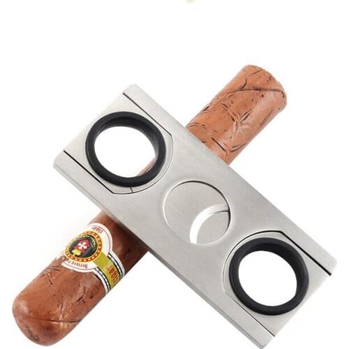High quality Double Blades Stainless Steel silver Plated Cigar Cutter Pocket Gadgets Zigarre Cutter Knife Cigars Scissors
