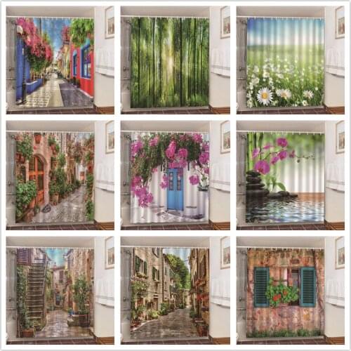 Vintage Street Scenery Waterproof Shower Curtain For Bathroom Polyester Bath Fabric Nature Home Curtains Set with Hook Ring 180