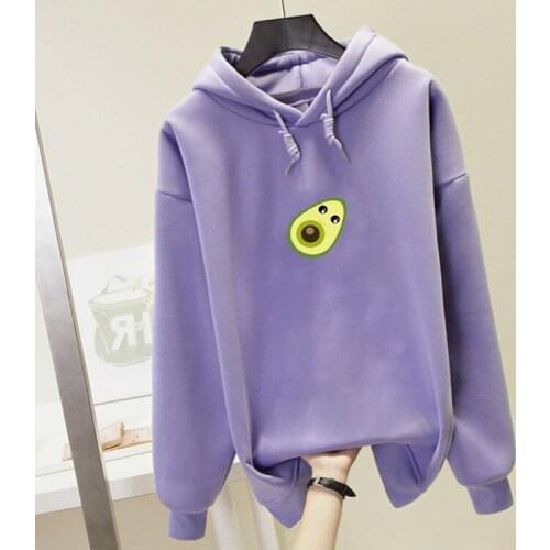 Avocado Cartoon Print Kawaii Harajuku Sweatshirt Winter Streetwear Kpop Oversized Hooded Jacket Women Long Sleeve for Girls