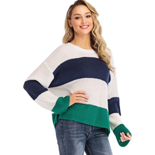 AECU Striped O Neck Sweaters Women Jumpers Oversized Pullover Female Sweater Loose Plus Size Long Sleeve Pull Femme Hiver