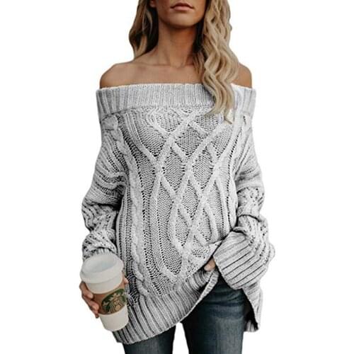 Womens Sweater Knitted Keep Warm Thick Twist Pullover Jumper Long Sleeve Thick Line Strapless Shoulder Sexy Twist Sweater Women