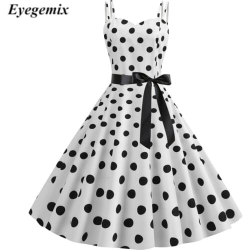 Sexy Retro White Polka Dot Dress Summer 2020 Hepburn Style Vintage Halter Holidays Party Dresses 50s 60s Pin Up Rockabilly Dress