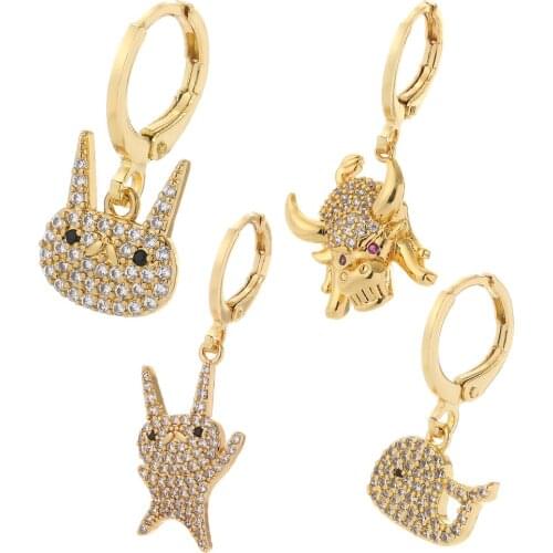 Animals Cute Hoop Earrings for Women Gold Whale Dangle Drop Earrings Micro Pave Zircon Copper Earring Trendy Korean Fashion 2021