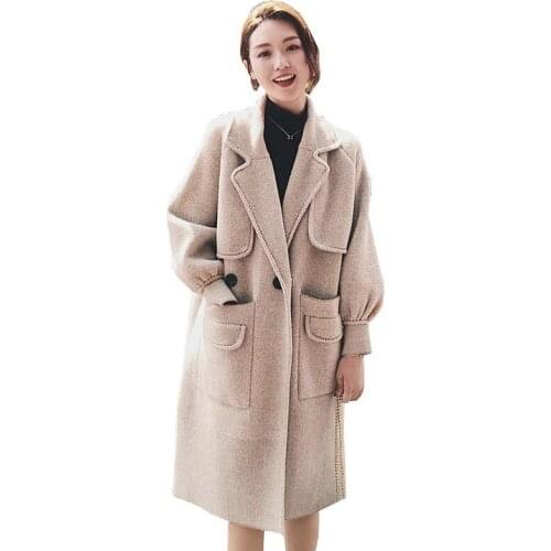 Winter Fashion Milk Tea Color Loose Woolen Coat Women 2018 Long Paragraph Puff Sleeves Thick Overcoat Warm Cashmere Jacket Ls237