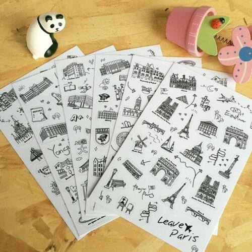 6 pcs/set Famous Building Stamp Sticker World Sightseeing Tours PVC Transparent Sticker Diary Stickers