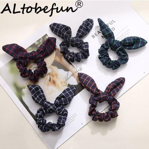ALTOBEFUN Women Fashion Bow Hair Tie Girls Plaid Fabric Hair Accessories New Female Vintage Hair Tie TC066