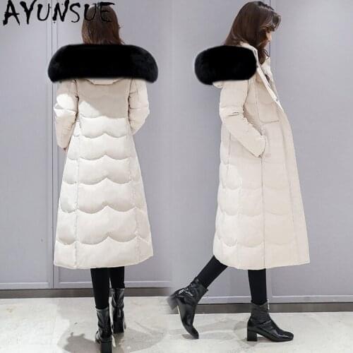 AYUNSUE 90%white Duck Down Jackets Women Winter 2020 Thick Woman Coats Real Fox Raccoon Fur Collar Parkas Female Ropa TN207