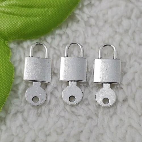 Free Ship 240 pcs Antique silver lock key charms pendant 25x10mm