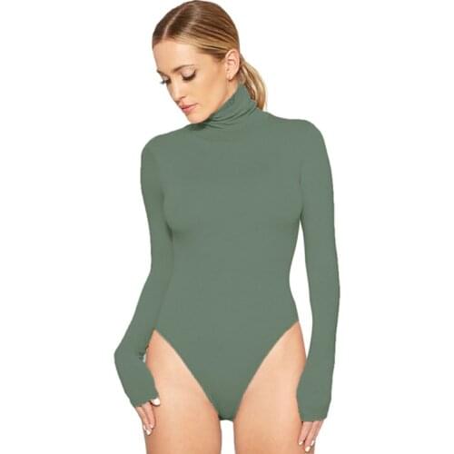 Turtleneck Long Sleeve Women Bodysuits Elastic Slim Elegant Femme Jumpsuits High Waist Autumn Winter Clothing Female 12 Colors